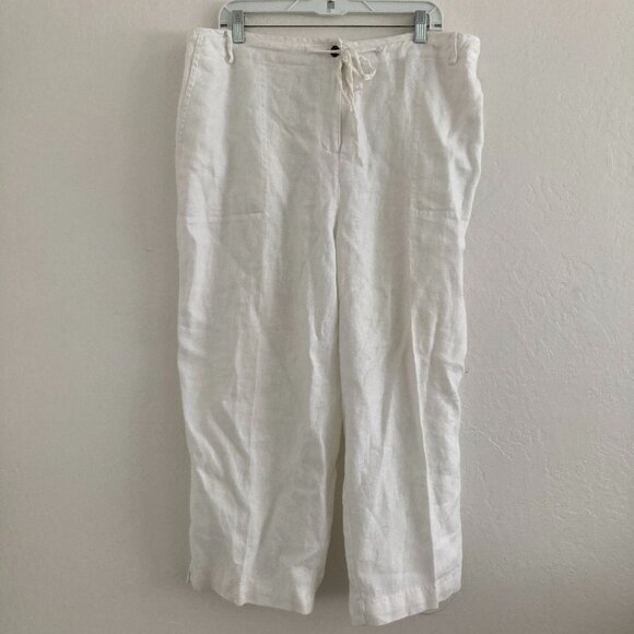 Charter Club 100% Linen White Cropped Pants Katherine Fit Beach Coast Size 16W - Picture 1 of 9